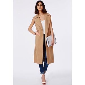 Missguided Sleeveless Tailored Coat in Camel